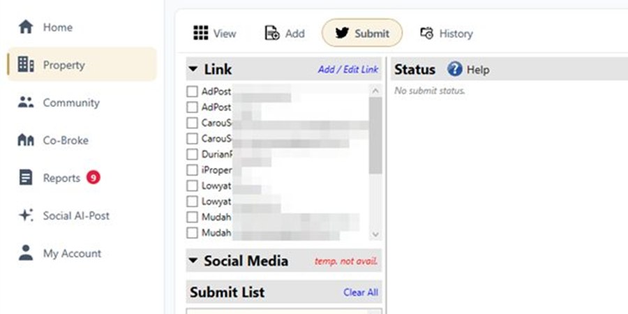 iPush Property submit screen with portal list